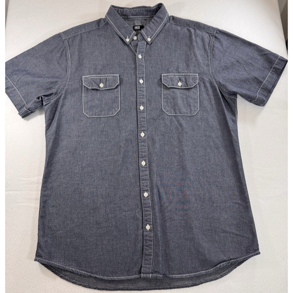 Buckle BKE Athletic Fit Mens XL Button Up Shirt Micro Polka Dot Blue Pockets EUC
